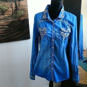 Roar shirt Blue with embroidery, XL, fits like a L